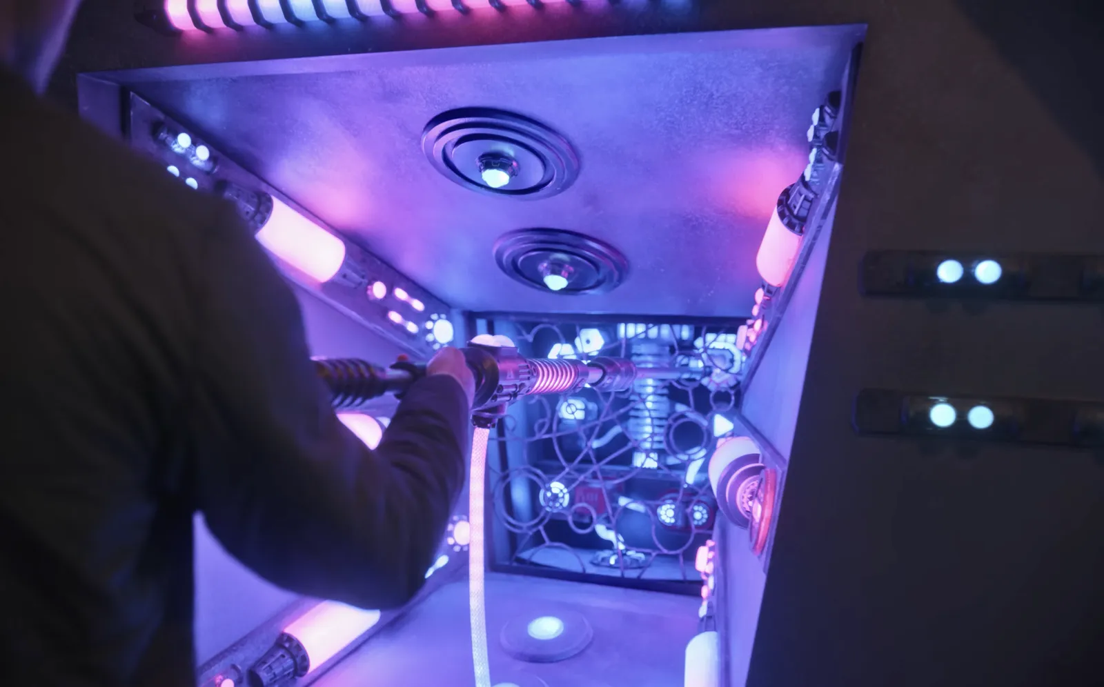 An arcade game being played